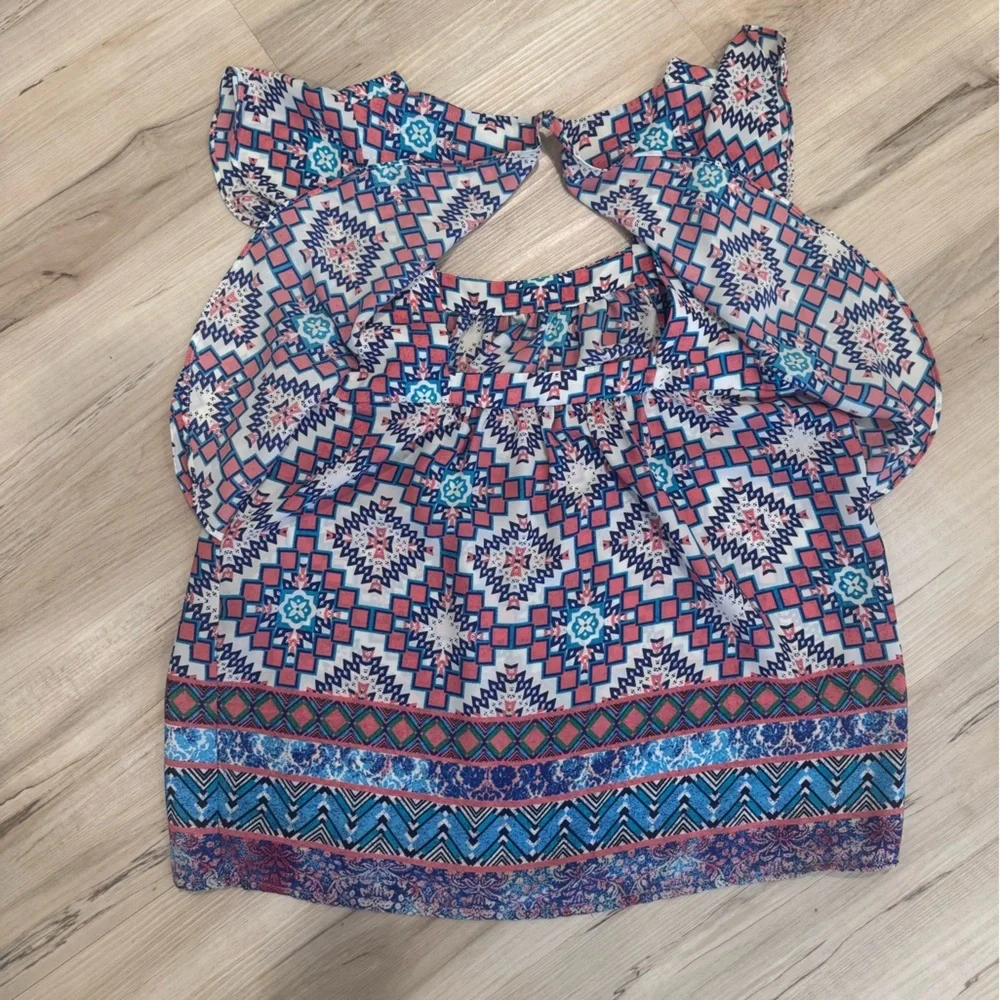 Meadow Rue Geometric Print Blouse - Blue and Pink - Picture 6 of 7